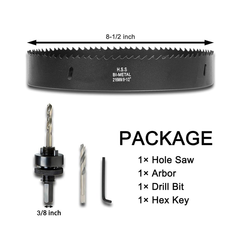 VIKITON 8-1/2 Inch Hole Saw with Arbor for Wood Metal Plastic, 8.5 in Bimetal Hole Cutter, Fast Chip Removal, Smooth Flat Drilling Edge, Lightweight & Portable (Black) - Image 3
